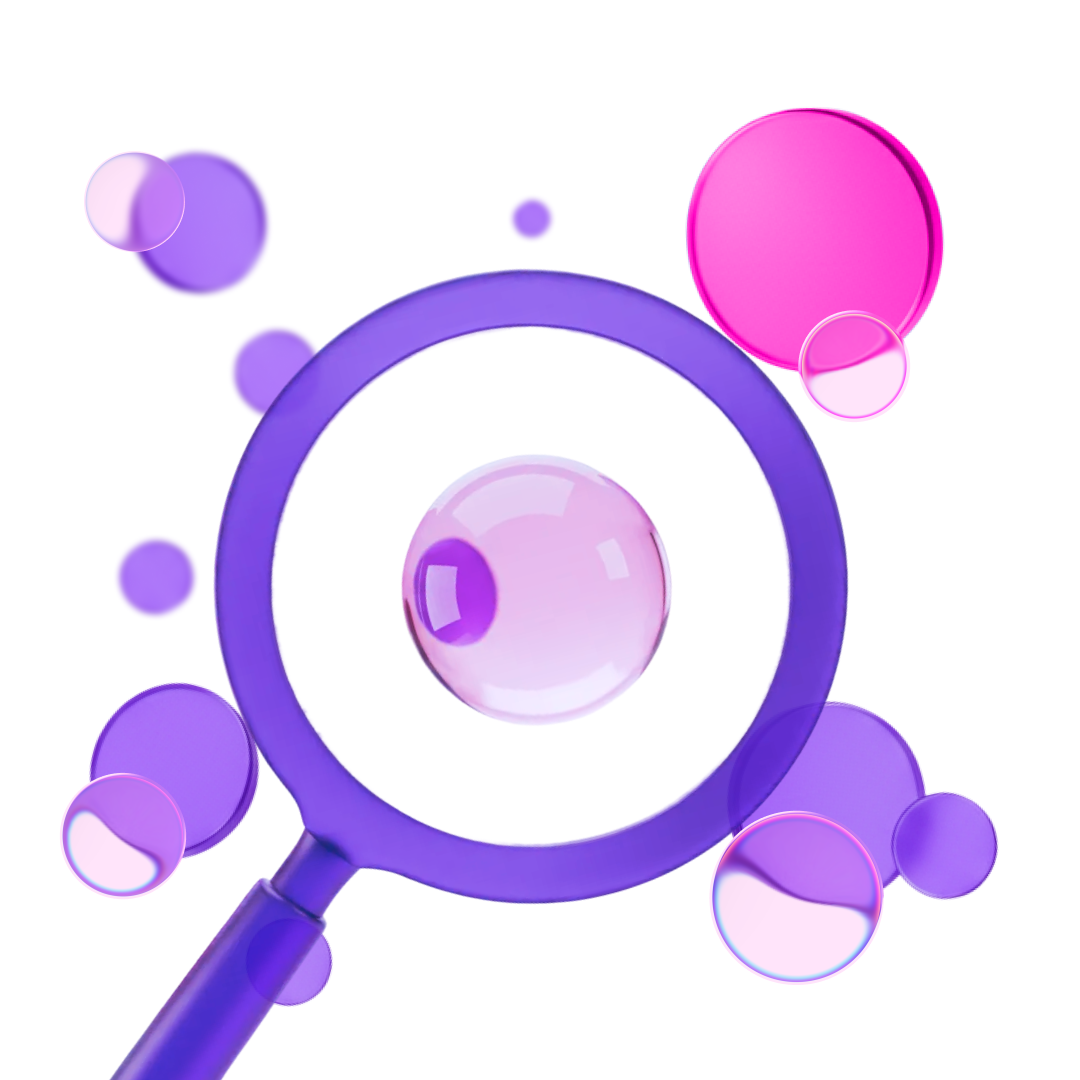 Magnifying glass highlighting a data point, representing AI-powered observability and real-time process visibility in Dynamics 365 with Discovery by XPLUS.